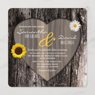 Invitación Árbol rústico Boda de girasol y margarita