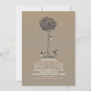Invitación árbol rústico lindo y fiesta de compromiso de las 