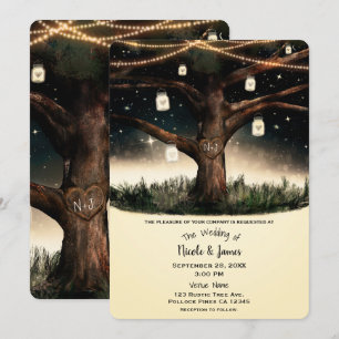 Invitación Árbol Rústico Nocturno con Luces y Frascos de Ceme