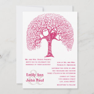 Invitación Árbol Rústico Rosa Amor Pájaro Boda Woodland