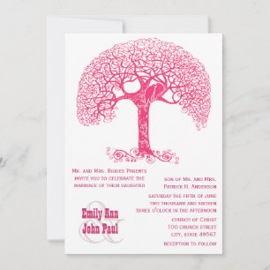 Invitación Árbol Rústico Rosa Amor Pájaro Boda Woodland