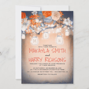 Invitación Árbol rústico y luces Mason Jars Fall Wedding