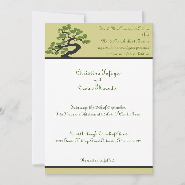 Invitación árbol verde japonés de los bonsais de la (Anverso)