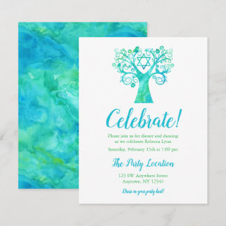 Invitación Árbol verde verde azulado de la acuarela de la