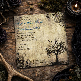Invitación Árbol Vintage y Pájaros Azules Boda Nueva Vida