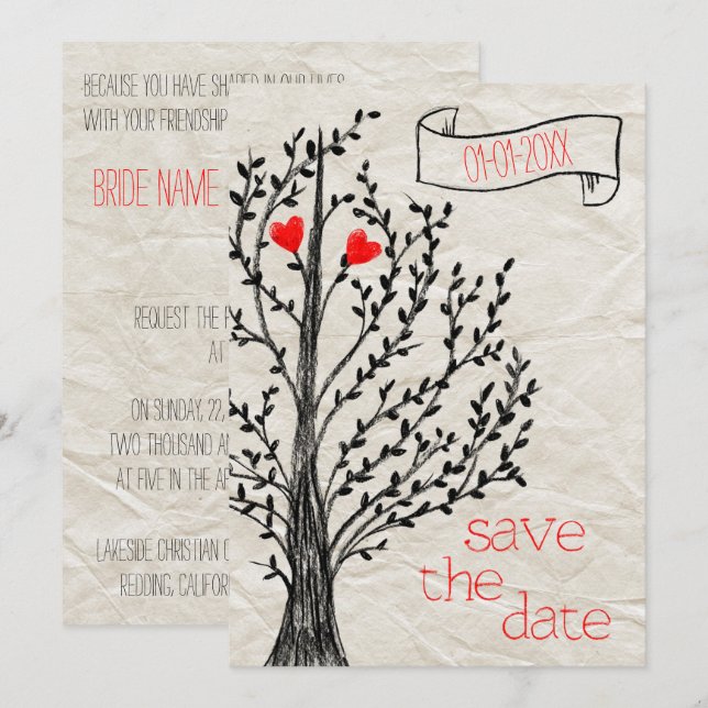 Invitación Árbol y corazón (Anverso / Reverso)