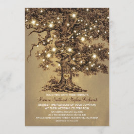 Invitación Árbol y cuerda iluminan matrimonio rústico de camp