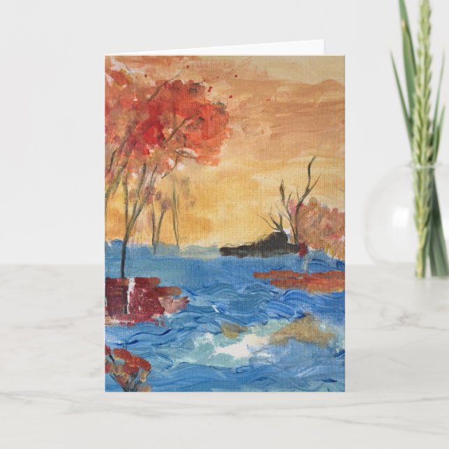 Invitación "Árbol y lago en amarillo" (Anverso)