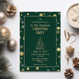 Invitación Árbol y ornamentos de navidad dorados Navidades ve