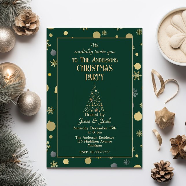 Invitación Árbol y ornamentos de navidad dorados Navidades ve (Subido por el creador)