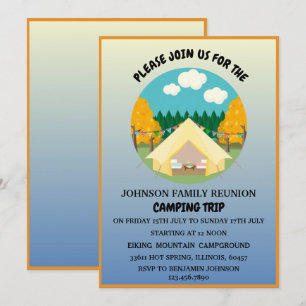 Invitación Árbol y tienda lindos Reunión familiar de verano d