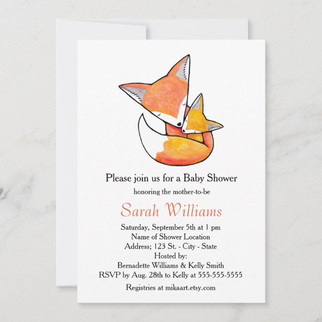 Invitación Arbolado del bebé de la mamá del Fox de la (Anverso)