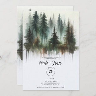 Invitación Árboles acuarelas Boda rústico de naturaleza silve