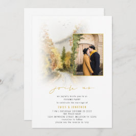 Invitación Árboles acuarelas Foto QR Únete a Boda de la noche