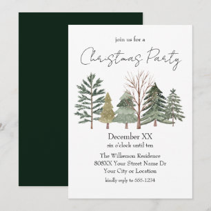Invitación Árboles acuarelas y Fiesta de Navidades de guiones