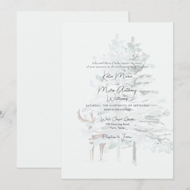 Invitación Árboles acuáticos y Boda de venados de bosques mod (Anverso / Reverso)