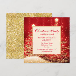 Invitación Árboles brillantes de la fiesta de Navidad rojos c