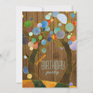 Invitación Árboles coloridos + fiesta de cumpleaños sorpresa