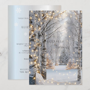 Invitación Árboles de abedul blancos de boda copos de nieve l