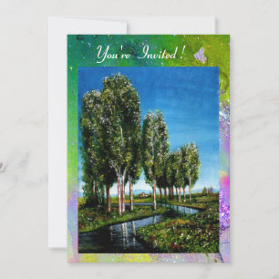 Invitación ÁRBOLES DE ABEDUL EN TOSCANA, amarillo verde púrpu