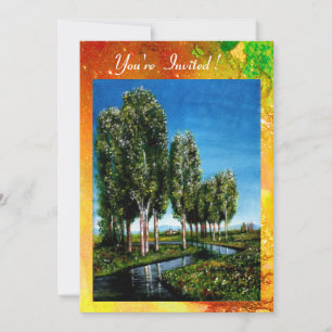 Invitación ÁRBOLES DE ABEDUL EN TOSCANA, destellos verdes mar