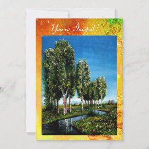 Invitación ÁRBOLES DE ABEDUL EN TOSCANA,verde marrón amarillo