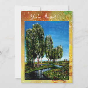 Invitación ÁRBOLES DE ABEDUL EN TOSCANA,verde marrón amarillo