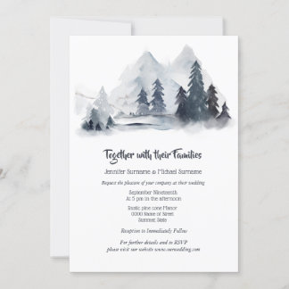 Invitación Árboles de abetos de montaña de acuarela de selva