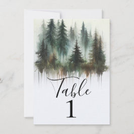Invitación Árboles de Acuarela Mesa Número Rústico Salvaje