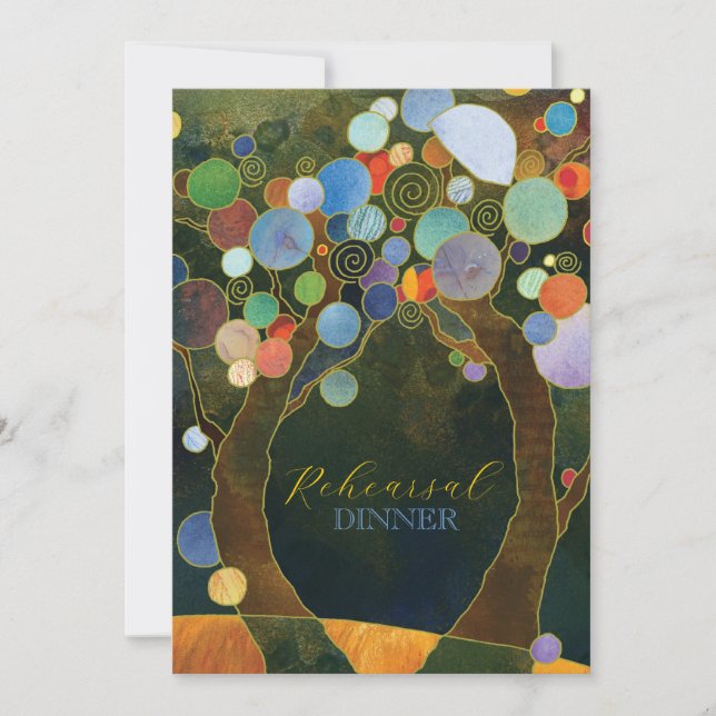 Invitación Árboles de amor en Boda azul para la cena (Anverso)