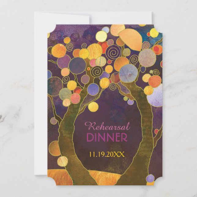 Invitación Árboles de amor en cena de Boda morado (Anverso)
