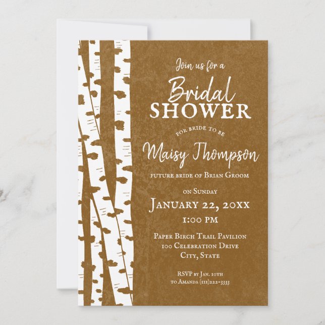 Invitación Árboles de aves blancas ducha de novias de bosque  (Anverso)