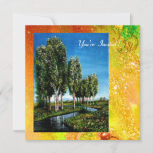 Invitación ÁRBOLES DE AVES EN TOSCANA, destellos de oro verde