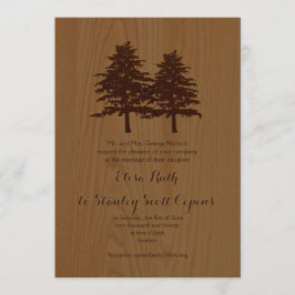 Invitación Árboles de coníferas en boda de madera marrón