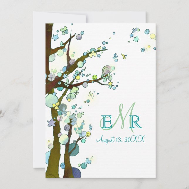 Invitación Árboles de cuento de hadas Boda blanco único (Anverso)