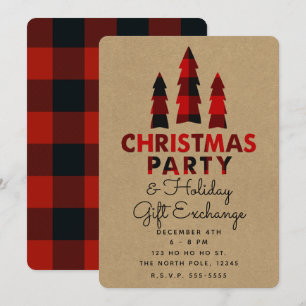 Invitación Árboles de Fiesta de Navidad Cuadros Kraft Interca
