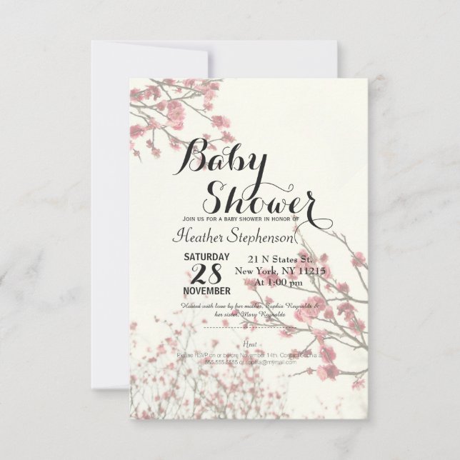 Invitación Árboles de flores de cerezo en blanco elegante (Anverso)