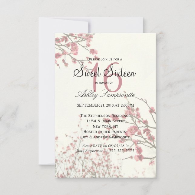 Invitación Árboles de flores de cerezo en blanco elegante (Anverso)