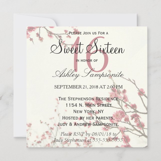 Invitación Árboles de flores de cerezo en blanco elegante (Anverso)