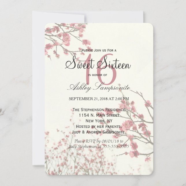 Invitación Árboles de flores de cerezo en blanco elegante (Anverso)