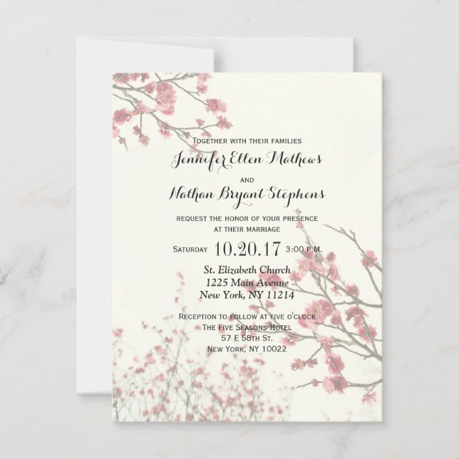 Invitación Árboles de flores de cerezo en blanco elegante (Anverso)