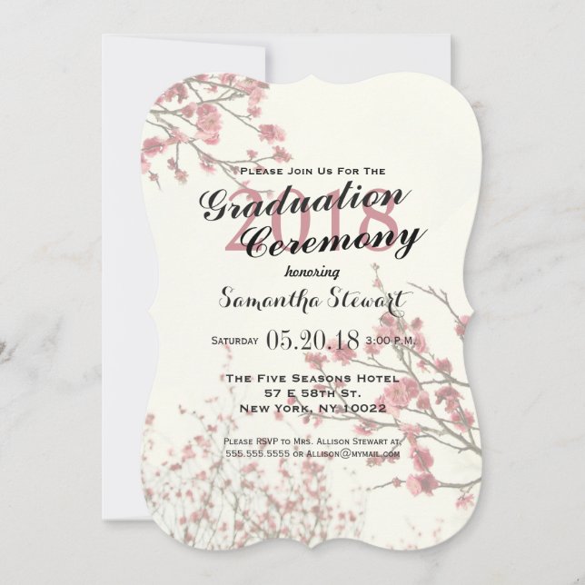 Invitación Árboles de flores de cerezo en blanco elegante (Anverso)