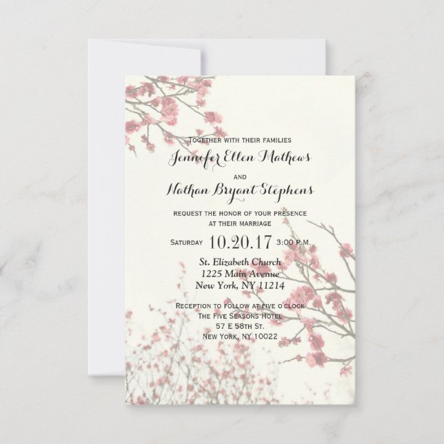 Invitación Árboles de flores de cerezo en blanco elegante (Anverso)