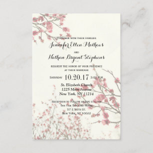 Invitación Árboles de flores de cerezo en blanco elegante