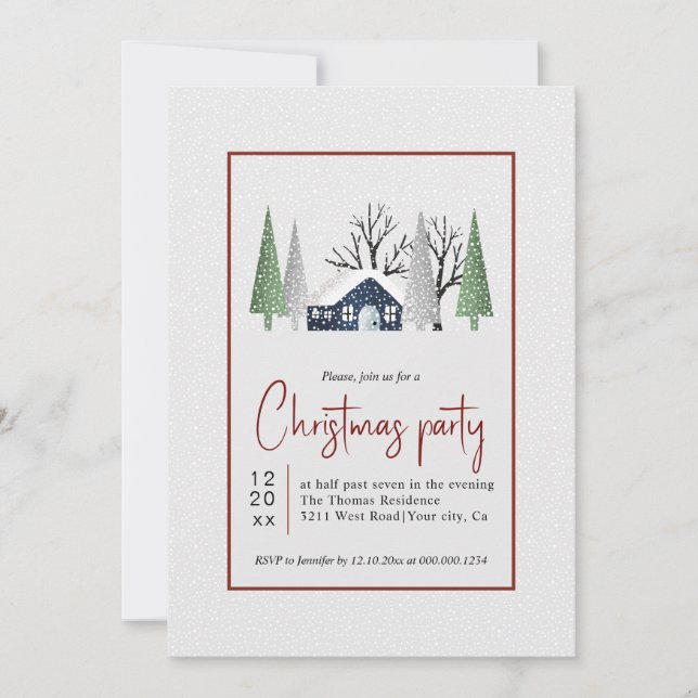 Invitación Árboles de invierno y fiesta de Navidades de nieve (Anverso)