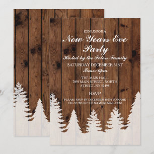 Invitación Árboles de madera de invierno rústicos invitan a N
