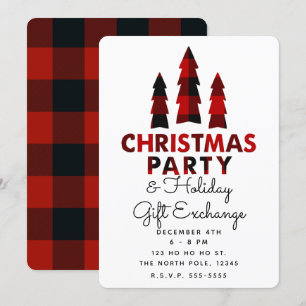 Invitación Árboles de Navidad a cuadros Fiesta de intercambio