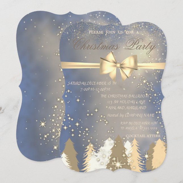 Invitación Árboles de Navidad, Arco Dorado  Fiesta de Navidad (Anverso / Reverso)