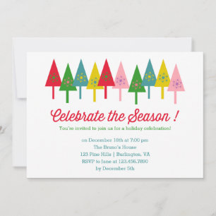 Invitación Árboles de Navidad Coloridos Fiesta Navideña