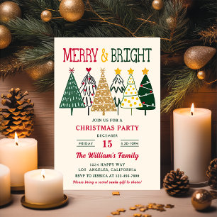 Invitación Árboles de Navidad Fiesta de Navidad Alegre y Bril